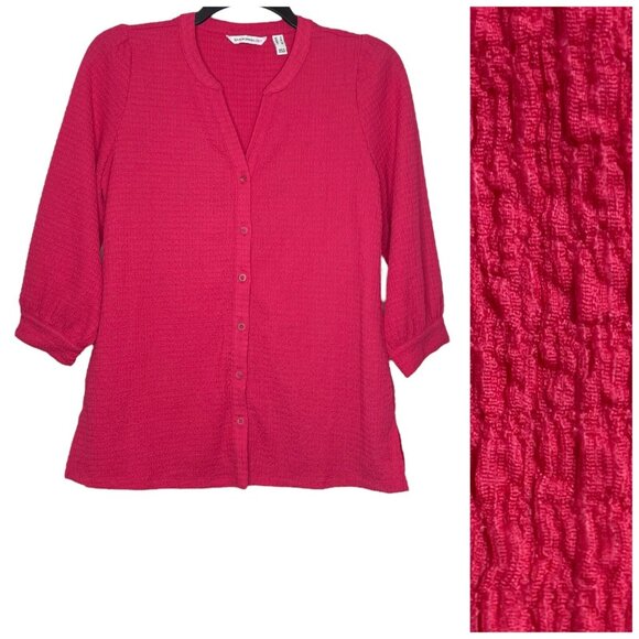 Isaac Mizrahi Live Blouse Size Small V-Neck 3/4 Sleeves Textured Knit Loose Fit - Picture 1 of 7
